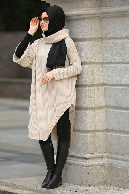 Neva Style - Beige Hijab Trico Tunic 29010BEJ