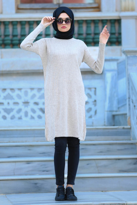 Neva Style - Beige Hijab Tunic 3533BEJ