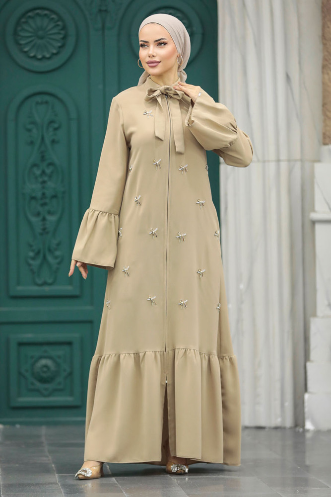 Beige Hijab Turkish Abaya 20009BEJ - 4