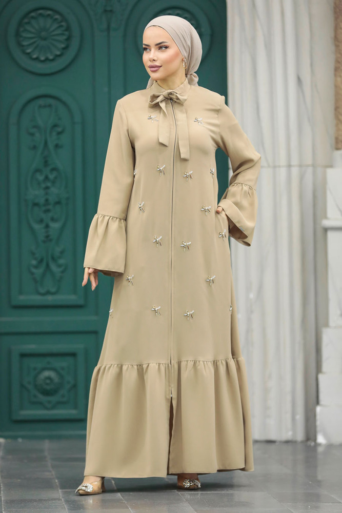 Beige Hijab Turkish Abaya 20009BEJ - 3