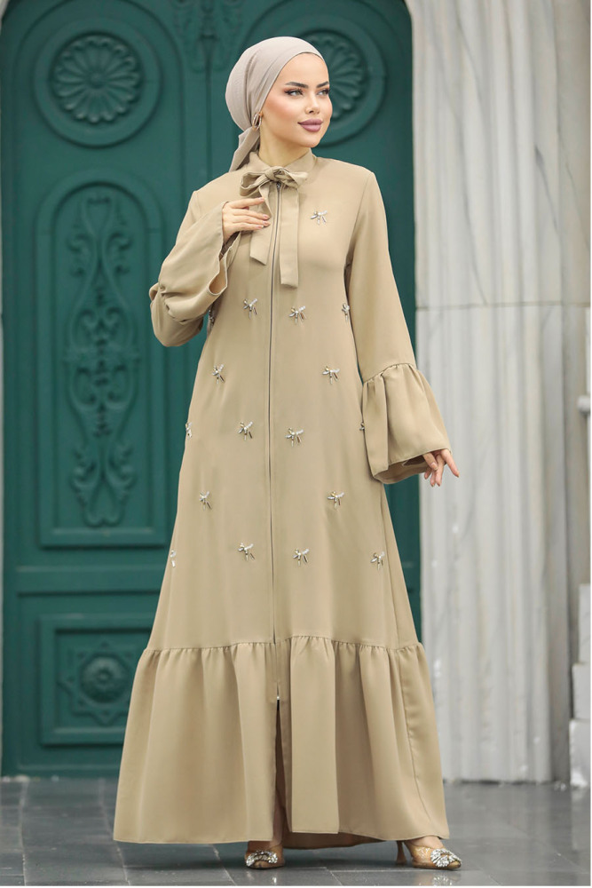 Beige Hijab Turkish Abaya 20009BEJ - 1