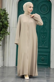 Neva Style - Beige Hijab Turkish Abaya 378500BEJ - Thumbnail