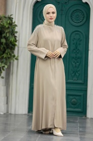Neva Style - Beige Hijab Turkish Abaya 378500BEJ - Thumbnail