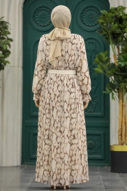 Neva Style - Beige Hijab Turkish Dress 39171BEJ - Thumbnail