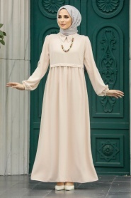 Neva Style - Beige Hijab Turkish Dress 414BEJ - Thumbnail