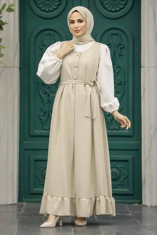 Beige Hijab Turkish Dress 5913BEJ - 2