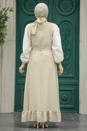 Beige Hijab Turkish Dress 5913BEJ - 4