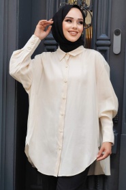 Neva Style - Beige Hijab Turkish Tunic 10236BEJ - Thumbnail