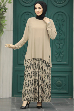 Beige Islamic Clothing Dual Suit 41631BEJ - 2