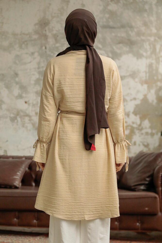 Beige Islamic Clothing Shirt 11261BEJ - 3