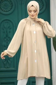 Neva Style - Beige Islamic Clothing Tunic 1117BEJ - Thumbnail