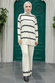 Neva Style - Beige Knitwear Modest Dual Suit 6396BEJ - Thumbnail