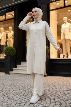 Neva Style - Beige Knitwear Hijab Turkish Dual Suit 34181BEJ - 1