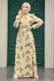 Neva Style - Beige Long Dress 279317BEJ - Thumbnail