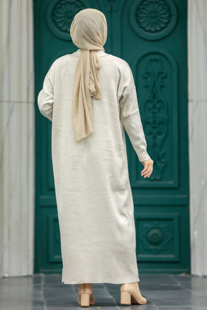 Neva Style - Beige Long Dress for Muslim Ladies Knitwear Dress 3409BEJ - 7