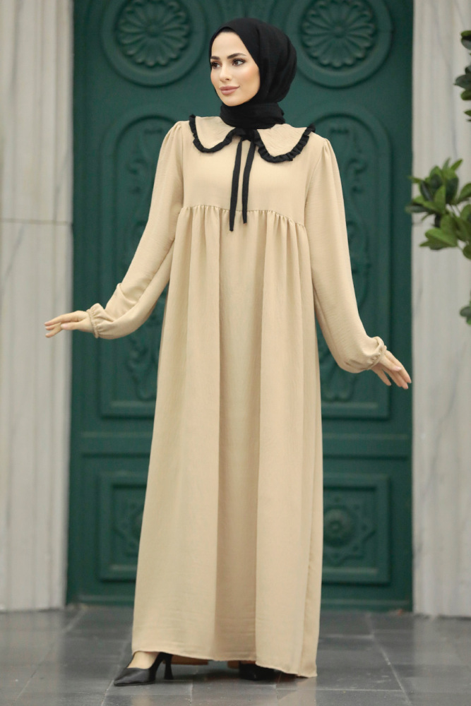 Beige Long Muslim Dress 57344BEJ - 3