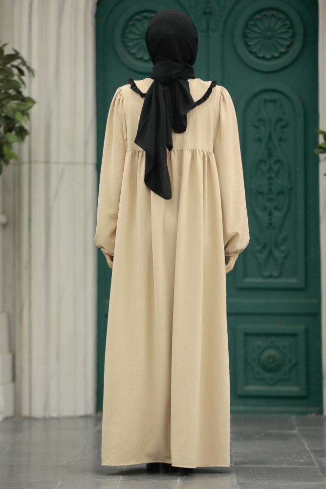 Beige Long Muslim Dress 57344BEJ - 4