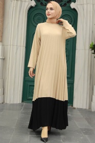 Neva Style - Beige Long Muslim Dress 76841BEJ - Thumbnail