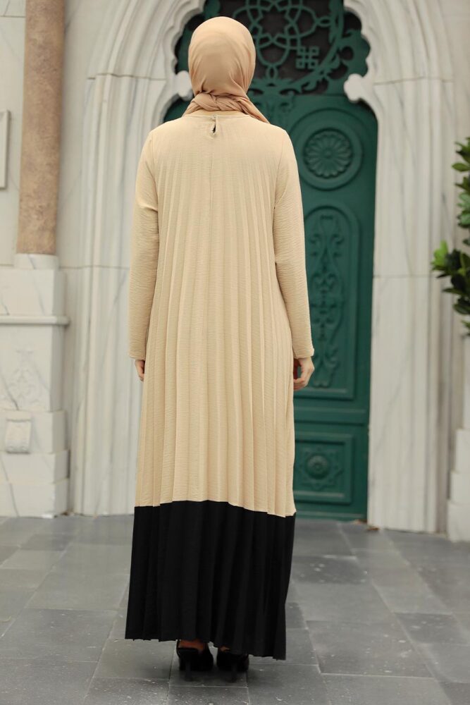 Beige Long Muslim Dress 76841BEJ - 3