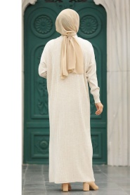 Neva Style - Beige Long Muslim Knitwear Dress 33671BEJ - Thumbnail