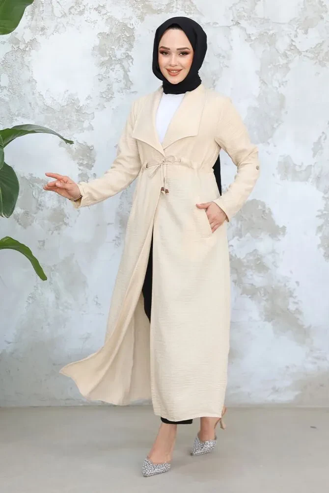 Beige Long Sleeve Coat 11341BEJ - 1