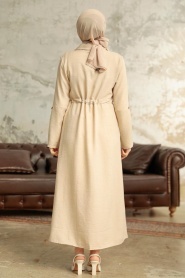 Neva Style - Beige Long Sleeve Coat 11341BEJ - Thumbnail