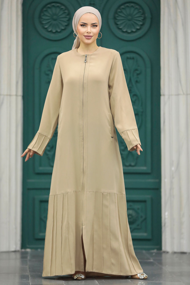 Beige Long Turkish Abaya 20018BEJ - 1