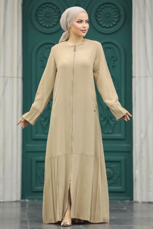 Beige Long Turkish Abaya 20018BEJ - 2