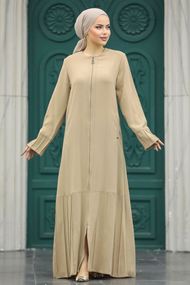 Beige Long Turkish Abaya 20018BEJ - 2