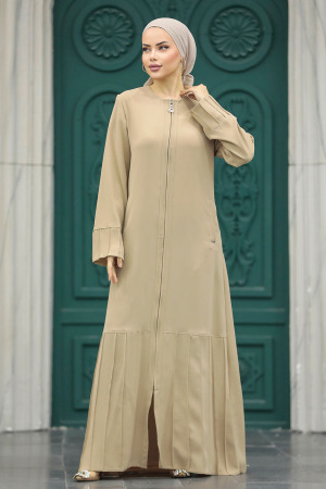 Beige Long Turkish Abaya 20018BEJ - 3