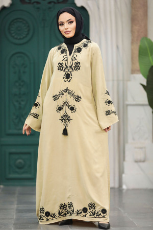 Beige Modest Abaya Dress 11153BEJ - 2