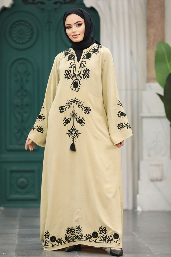 Beige Modest Abaya Dress 11153BEJ - 2