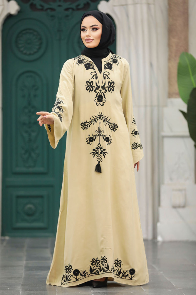 Beige Modest Abaya Dress 11153BEJ - 1