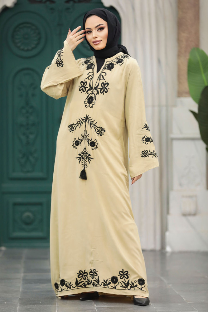 Beige Modest Abaya Dress 11153BEJ - 3