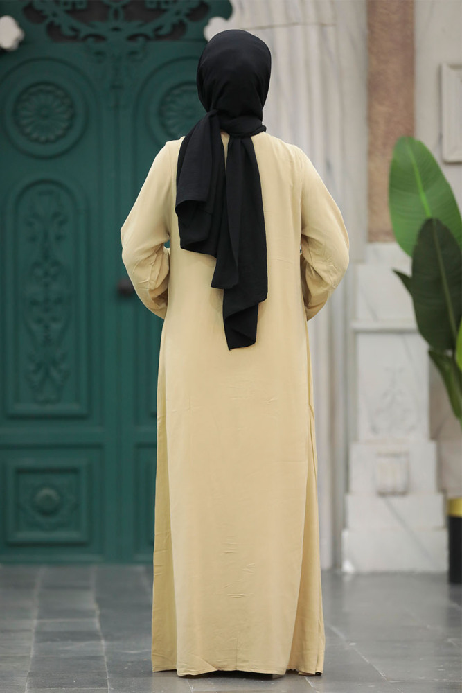 Beige Modest Abaya Dress 11153BEJ - 4