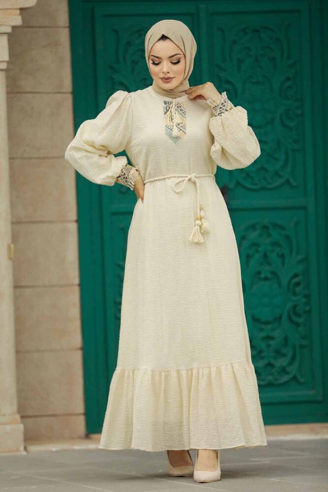 Beige Modest Dress 13451BEJ - 2