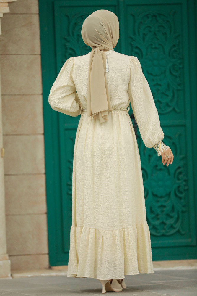 Beige Modest Dress 13451BEJ - 4