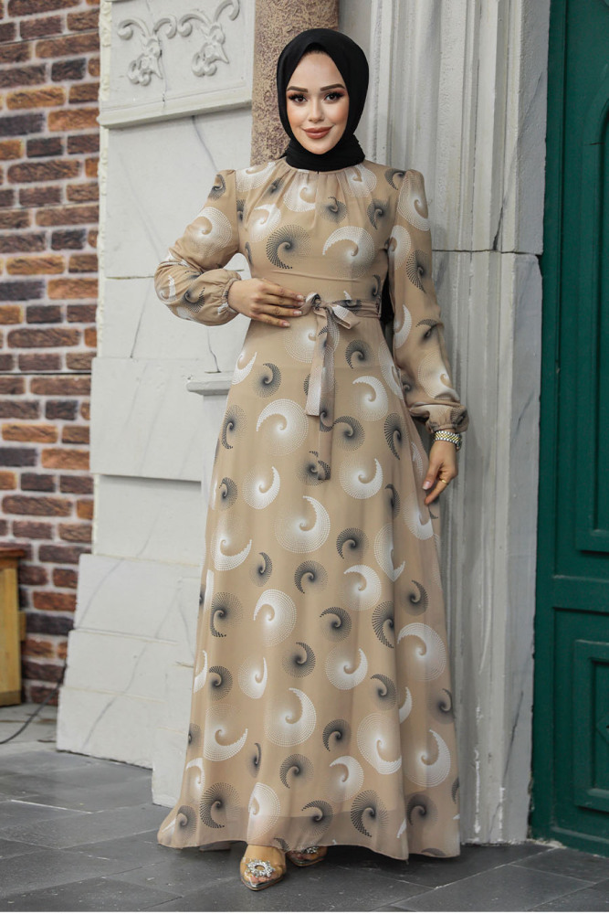 Beige Modest Dress 27945BEJ - 2