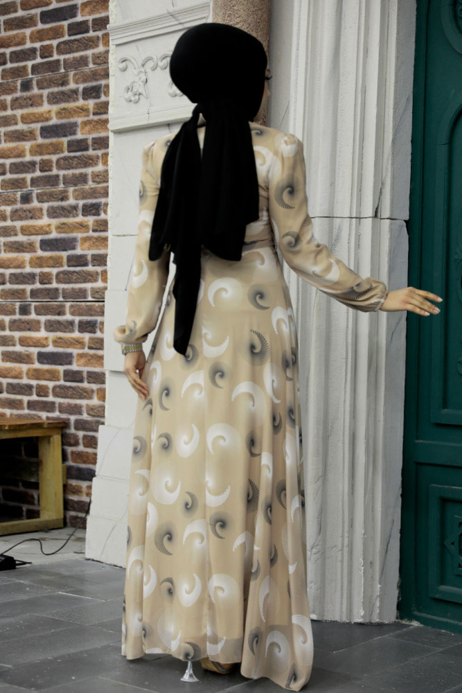 Beige Modest Dress 27945BEJ - 4