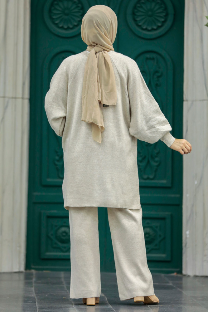 Beige Modest Knitwear Dual Suit 34262BEJ - 6