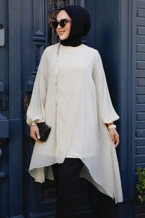 Neva Style - Beige Modest Tunic 24030BEJ - NEVA STYLE