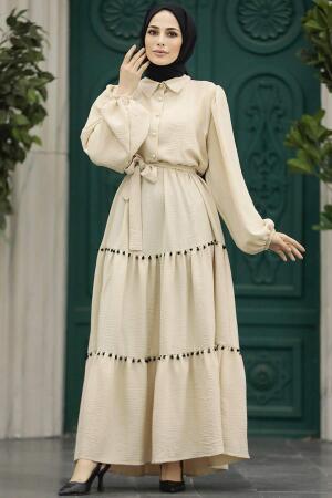 Beige Muslim Dress 5194BEJ - 2