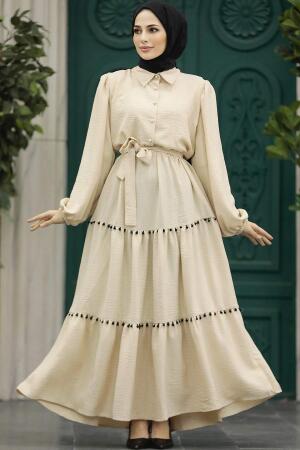 Beige Muslim Dress 5194BEJ - 1