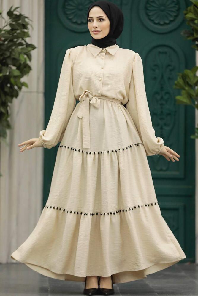 Beige Muslim Dress 5194BEJ - 1