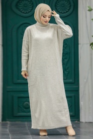 Neva Style - Beige Muslim Long Knitwear Dress Style 34150BEJ - Thumbnail