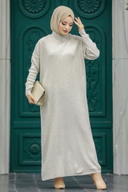 Neva Style - Beige Muslim Long Knitwear Dress Style 34150BEJ - Thumbnail