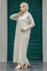 Neva Style - Beige Muslim Long Knitwear Dress Style 34150BEJ - Thumbnail