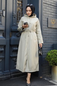 Neva Style - Beige Muslim Trench Coat 5941BEJ - Thumbnail