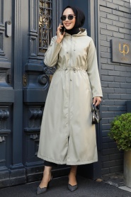 Neva Style - Beige Muslim Trench Coat 5941BEJ - Thumbnail