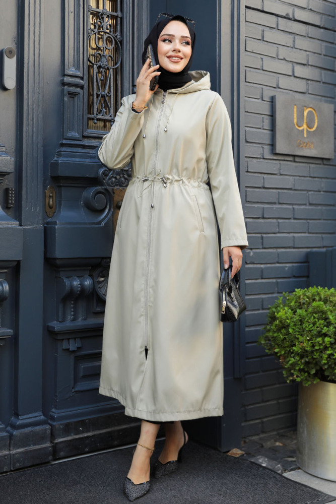 Neva Style - Beige Muslim Trench Coat 5941BEJ - 3